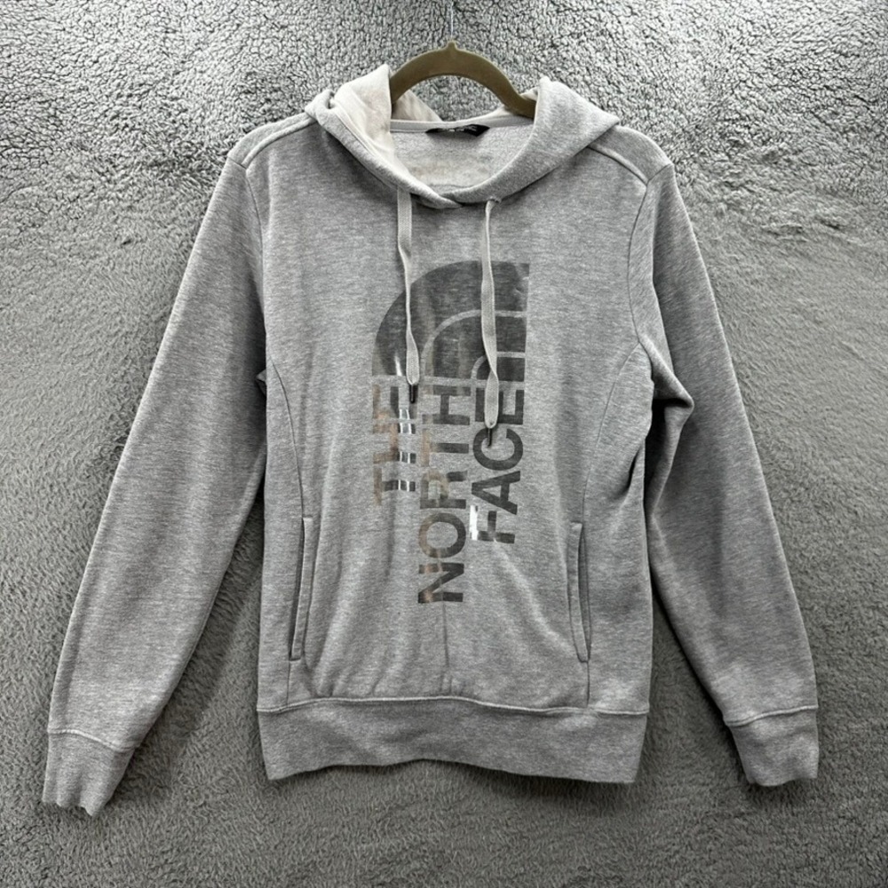 The North Face Women's Medium Metallic Logo Pullover Hoodie Gray Comfort Casual